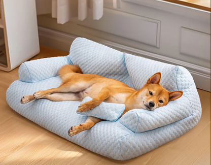 Ice silk cooling pet bed, breathable washable dog sofa