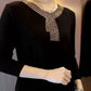 2025 High quality winter velvet long sleeve t-shirt with rhinestones, warm and fashionable