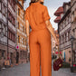 Revers Korte Mouw Effen Kleur Tweedelige Set