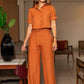 Revers Korte Mouw Effen Kleur Tweedelige Set