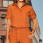 Revers Korte Mouw Effen Kleur Tweedelige Set
