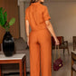Revers Korte Mouw Effen Kleur Tweedelige Set