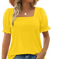 🔥Zomeruitverkoop - 49% korting🔥Casual T-shirt met vierkante hals en smokwerkmouwen voor dames