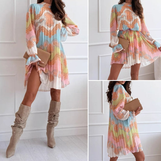 👗 Rochie cu mânecă lungă imprimată la modă pentru femei