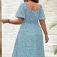 💗Zomerspecials - 49% KORTING💗Plus-size jurk met korte mouwen en split en bloemenprint