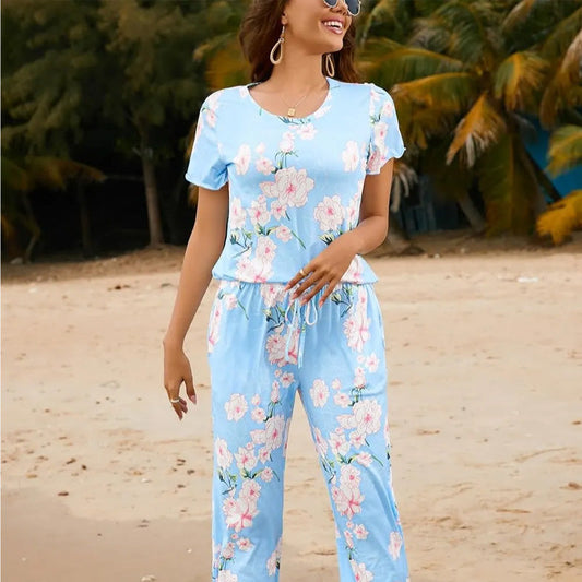 🎁Hot Sale 50% UIT⏳Slaapgoed Set met Gedrukte Top & Broek voor Vrouwen